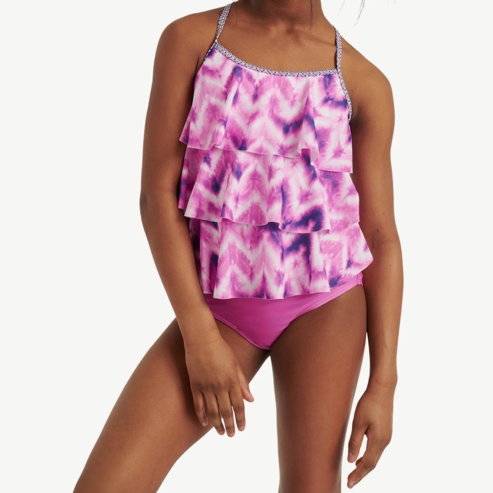 Justice Tie-Dye Pink and Purple Ruffle Bikini